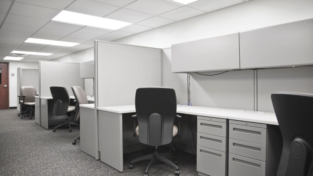old office space with cubicles