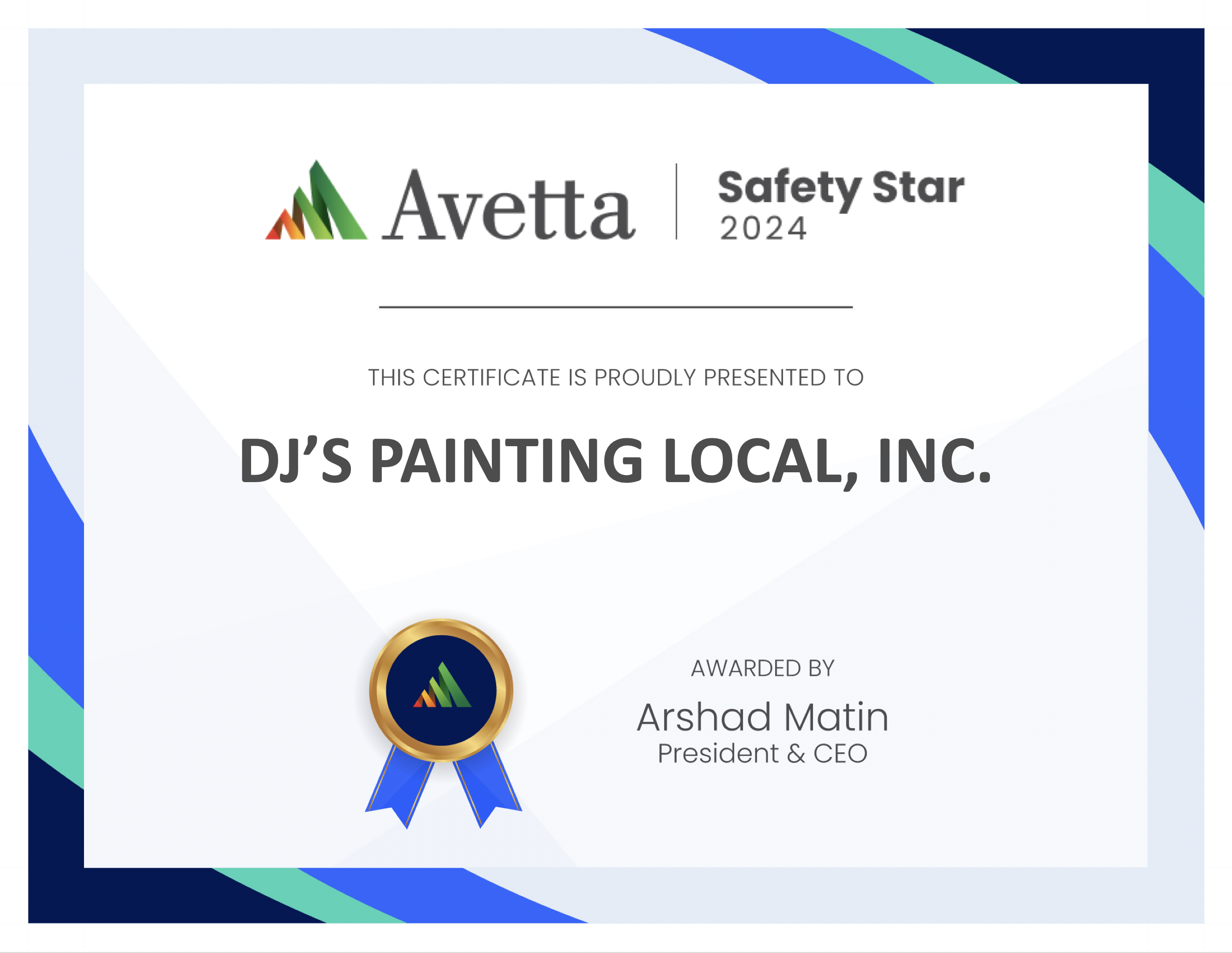 avetta 2024 safety star awarded to DJ's Painting