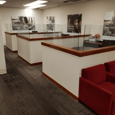 Freshly painted office walls and cubicles painted off-white eggshell finish